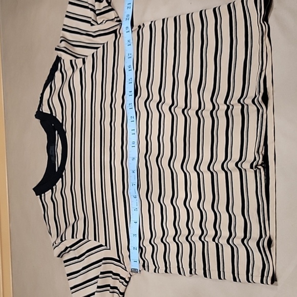 ATM Size M Tan w/ Black Stripes Boy Tee, Long Sleeve, Button Shoulder Detail EUC - Picture 8 of 14